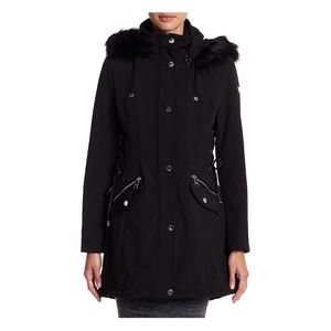 Guess Side Lace-up Faux Fur Trim Hooded Jacket